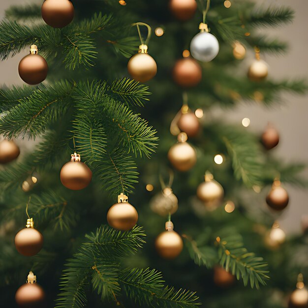 Foto uma árvore de natal com uma bola azul e ornamentos de ouro