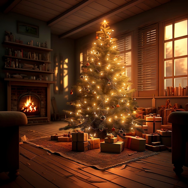 Uma árvore de Natal festiva com presentes debaixo A alegria das férias mágicas de Natal Um sonho de Natal