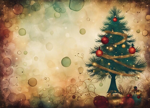 Foto uma árvore de natal lindamente decorada com luzes e fundo de caixa de presentes
