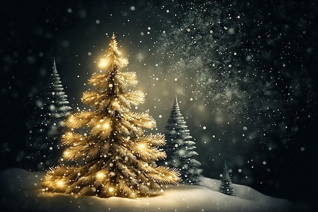 Uma árvore de Natal na neve