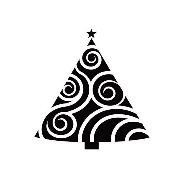 uma árvore de Natal preta e branca com ornamentos em torno dela ai generativa