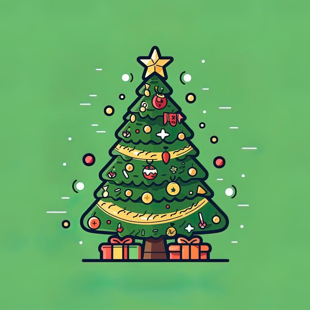 uma árvore de Natal verde com uma estrela nela