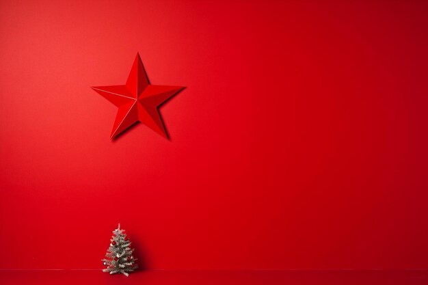 Uma árvore de Natal vermelha com um fundo vermelho com uma estrela nela