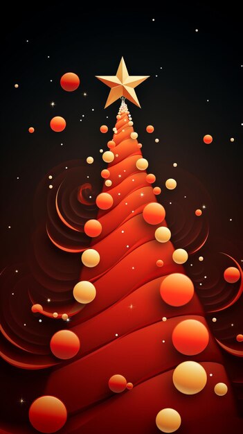 Uma árvore de Natal vermelha sobre um fundo preto