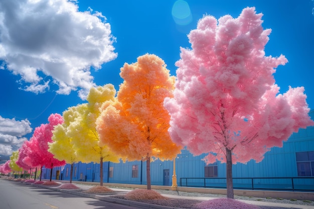 Uma árvore em flor em uma rua da cidade Ilustração