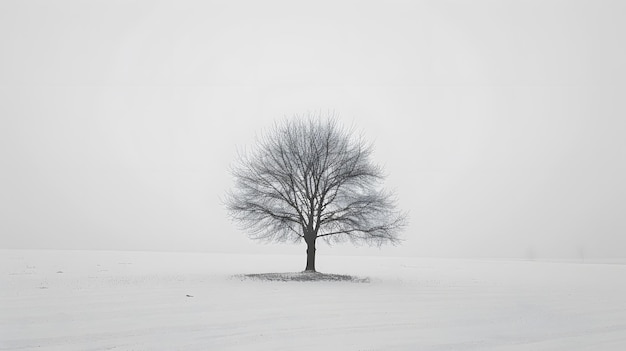 uma árvore em um campo coberto de neve com uma citação do livro o ano