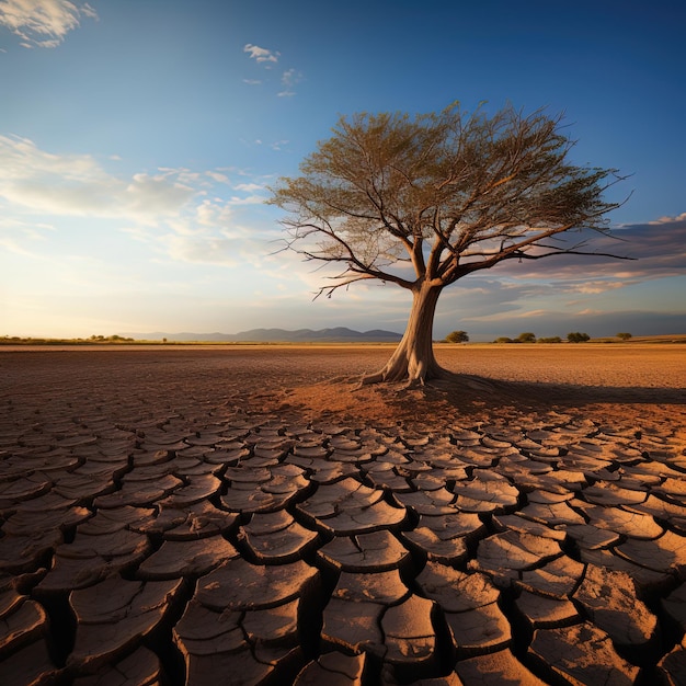 Foto uma árvore em um deserto com um fundo de céu