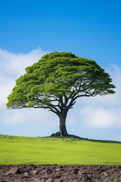 Uma árvore em uma colina com um fundo de céu