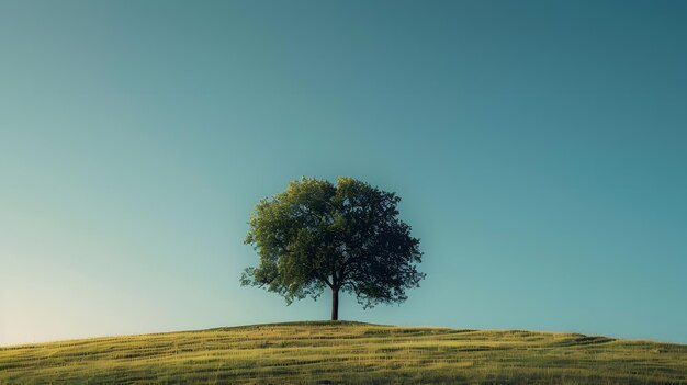 Foto uma árvore em uma colina com um fundo de céu