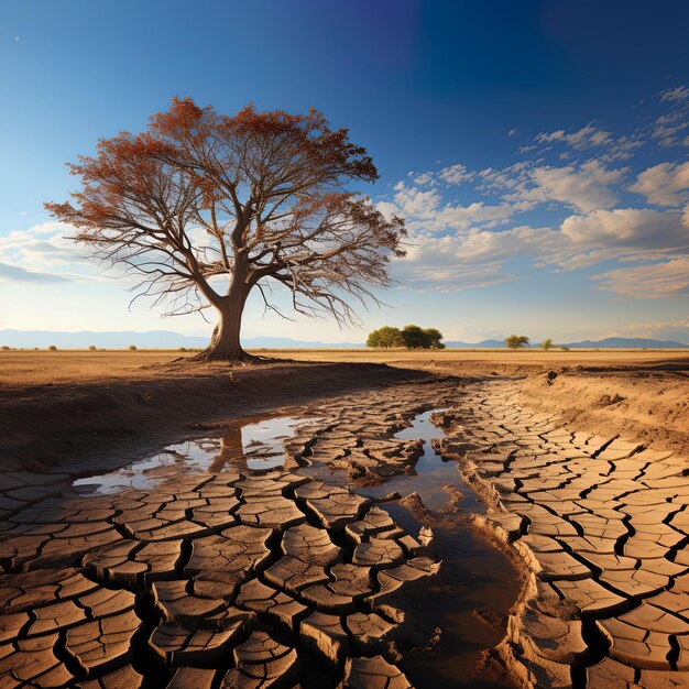 Foto uma árvore está em um deserto com um fundo de céu