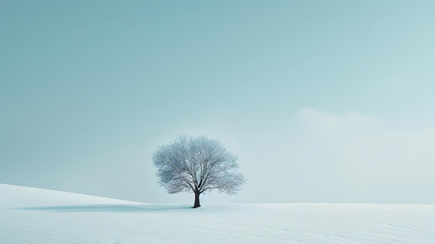 uma árvore na neve com um fundo de céu