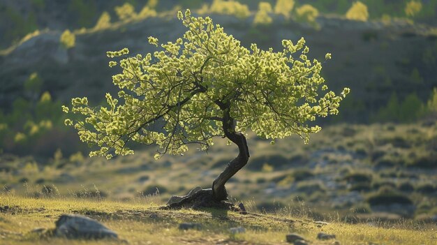 Uma árvore na primavera suas primeiras folhas verdes se desenrolando representando a nova vida