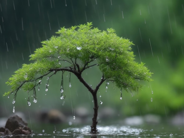 Uma árvore no fundo da chuva