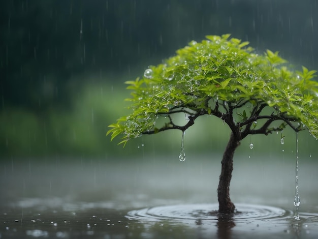 Uma árvore no fundo da chuva