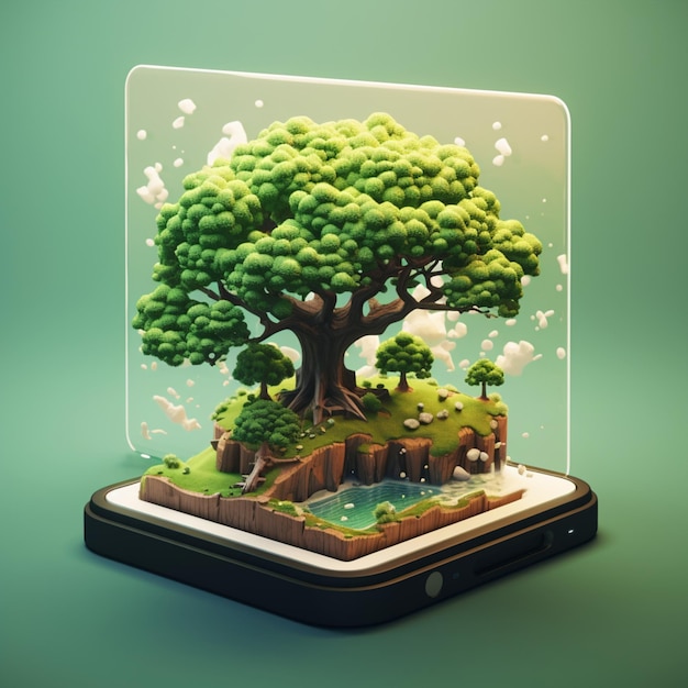 uma árvore pixelada em um computador tablet tecnologia 3D ecologia tecnologia