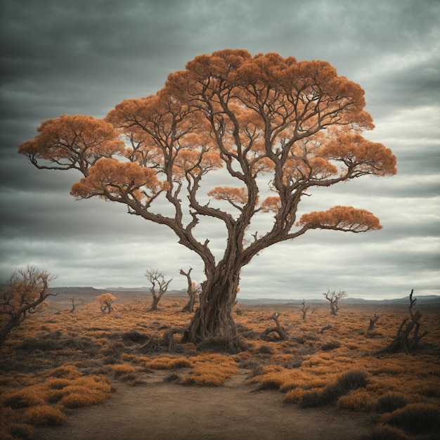 uma árvore seca no meio de um deserto sem vida