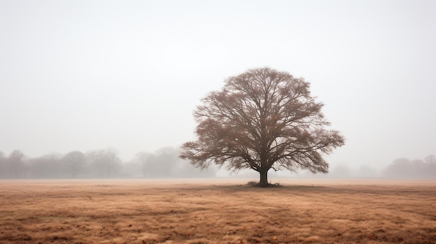 uma árvore solitária em um campo com céu nublado