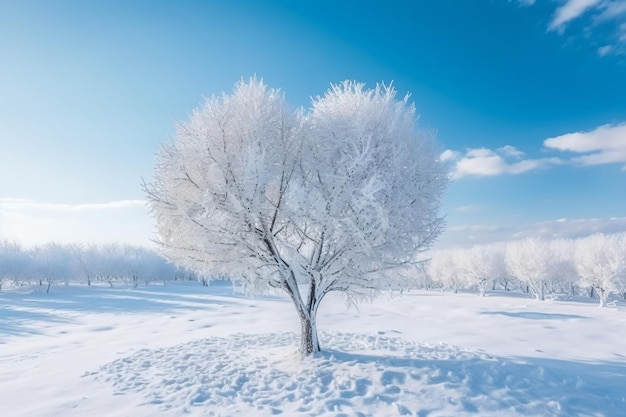 uma árvore solitária fica no meio de um campo nevado
