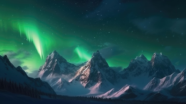 Uma aurora boreal de tirar o fôlego iluminando a noite generativa ai