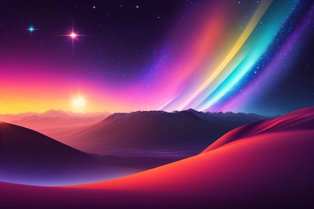 Uma aurora colorida sobre uma paisagem montanhosa