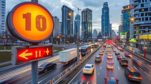 Foto uma auto-estrada movimentada com um limite de velocidade de 10 km por hora