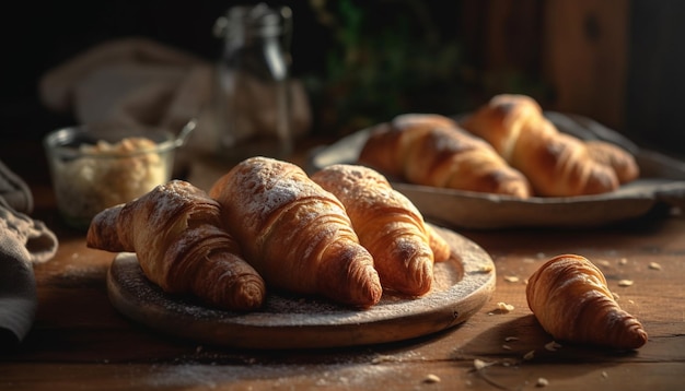 Uma baguete rústica de croissant de brioche de refeição francesa e pão doce gerado por IA