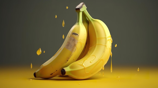 Uma banana amarela madura em uma superfície rosa brilhante Generative ai