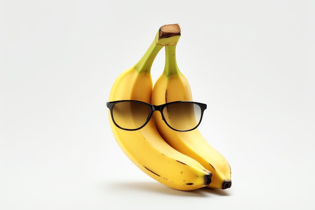 Uma banana com objeto branco isolado de óculos de sol