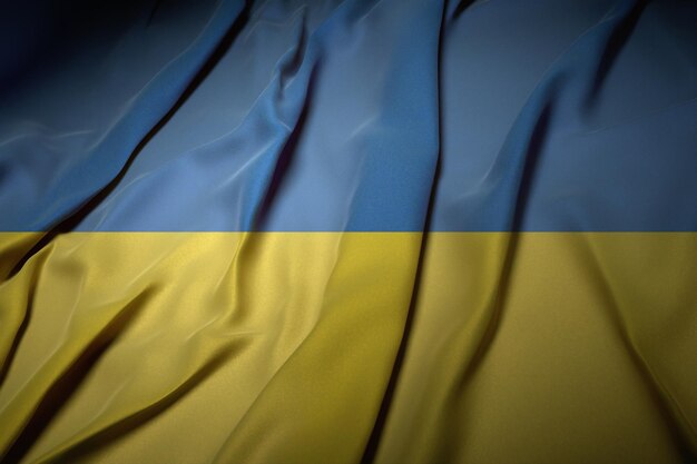 Uma bandeira azul e amarela com a palavra ucrânia nela