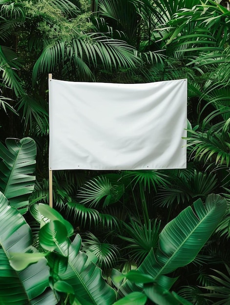 Foto uma bandeira branca está pendurada no meio de uma selva