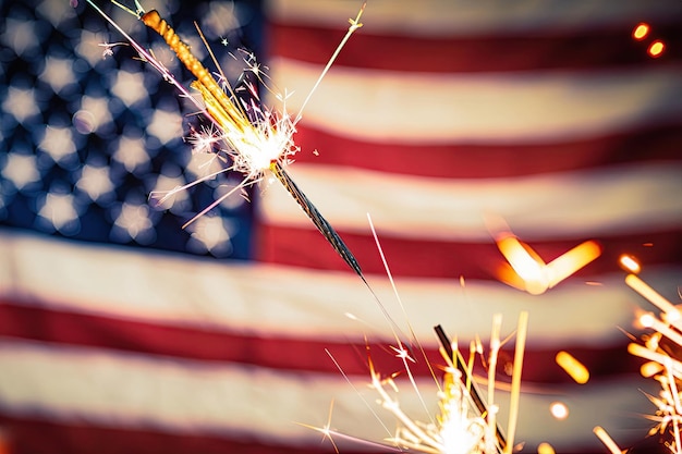 Uma bandeira com fogos de artifício