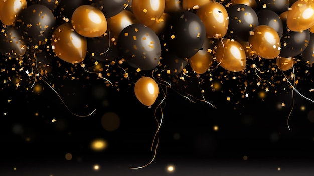 Uma bandeira de celebração incrível com confete dourado e balões