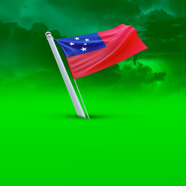 Uma bandeira de samoa em um backround de nuvem verde usando para mídias sociais