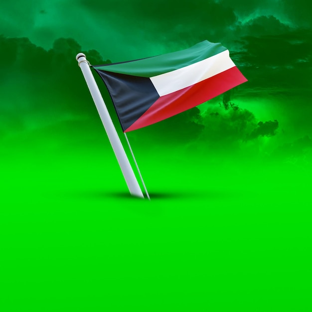 Uma bandeira do kuwait em um backround de nuvem verde usando para mídias sociais