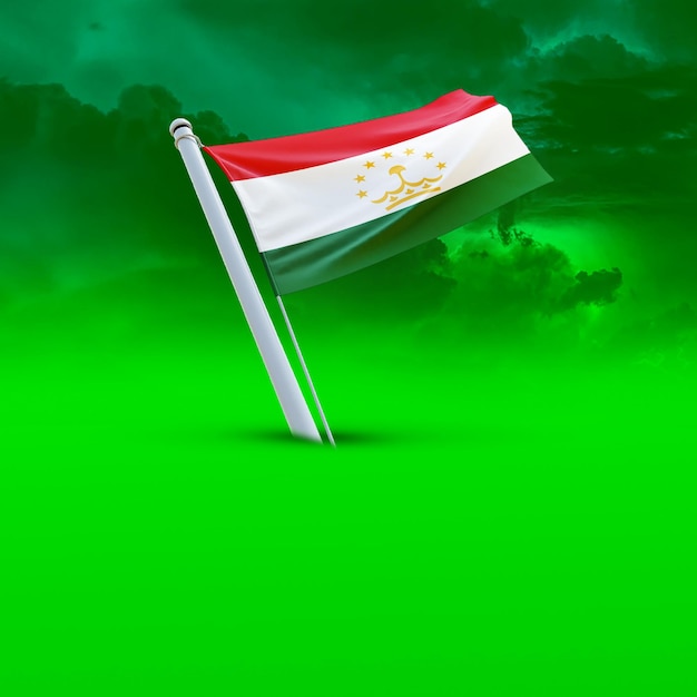 Uma bandeira do tadjiquistão em um backround de nuvem verde usando para mídias sociais