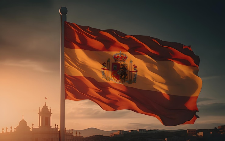 Foto uma bandeira espanhola com a bandeira espanhola no fundo