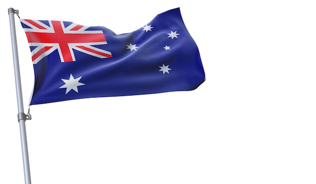 uma bandeira está balançando no vento da Austrália em um fundo branco