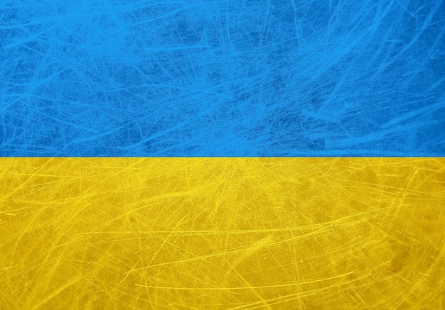 Uma bandeira grunge da Ucrânia Linhas horizontais azuis e amarelas