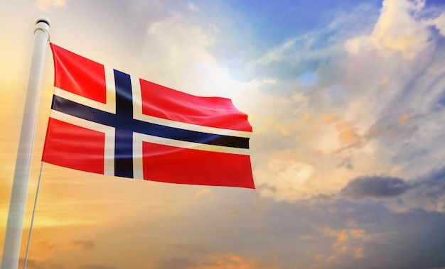 Uma bandeira nacional da noruega, bandeira de ondulação 3d isolada,