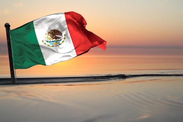 Uma bandeira nacional do país do méxico em um segundo plano