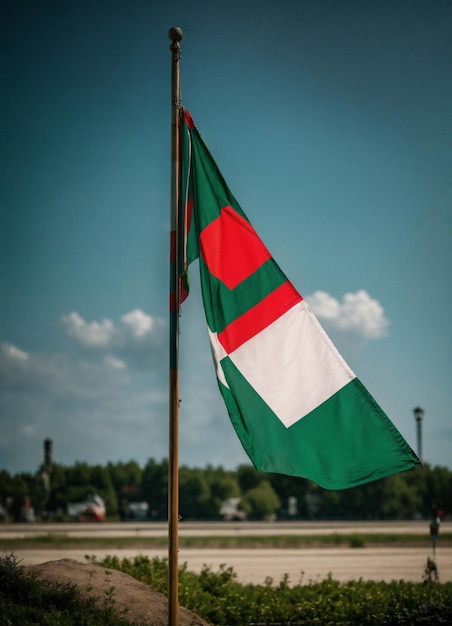 Foto uma bandeira semelhante a uma tatuagem com as cores verde, vermelho e branco com as letras ffc sony fe 24lens 70mm