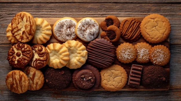 Uma bandeja de biscoitos com sabores diferentes