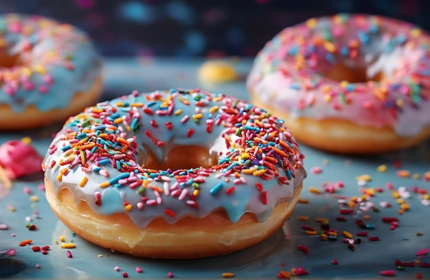 uma bandeja de donuts com salpicadas e salpicadas coloridas