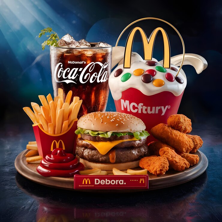 Foto uma bandeja de mcdonalds com um mcdonalds e um saco de mcdonalds ai generativo