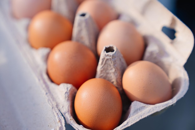 Uma bandeja de produtos agrícolas naturais de ovos de galinha