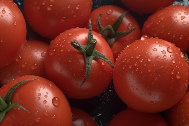 Foto uma bandeja de tomates com gotas de água sobre eles