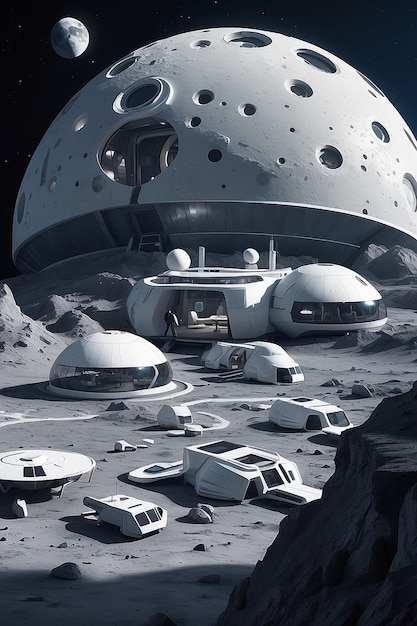 Foto uma base lunar com habitats abobadados e tecnologia espacial futurista