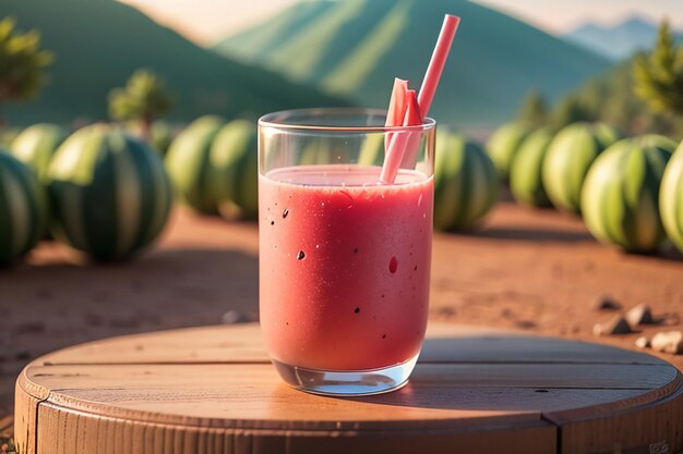 Uma bebida deliciosa e refrescante de suco de melancia é muito confortável para saciar a sede no verão