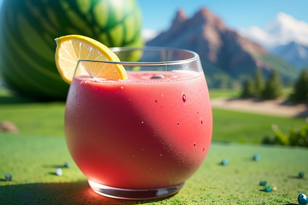 Uma bebida deliciosa e refrescante de suco de melancia é muito confortável para saciar a sede no verão