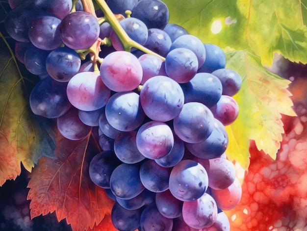 Uma bela aquarela de uvas